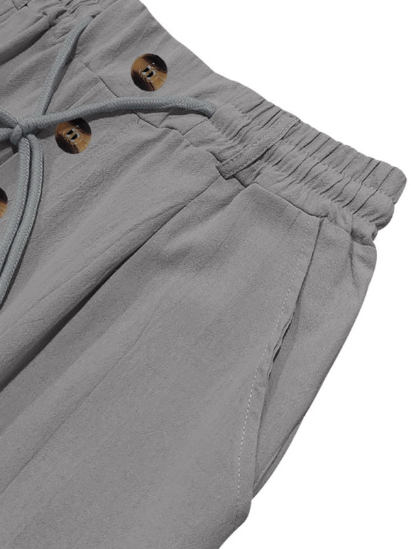 Men's grey breathable linen loose casual trousers