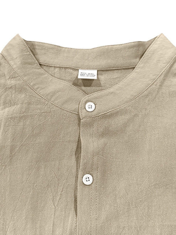 Linen long-sleeved stand-up collar breathable casual men's shirt