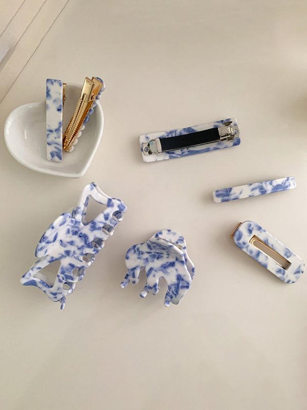 Vintage Porcelain Print Hair Clip Set