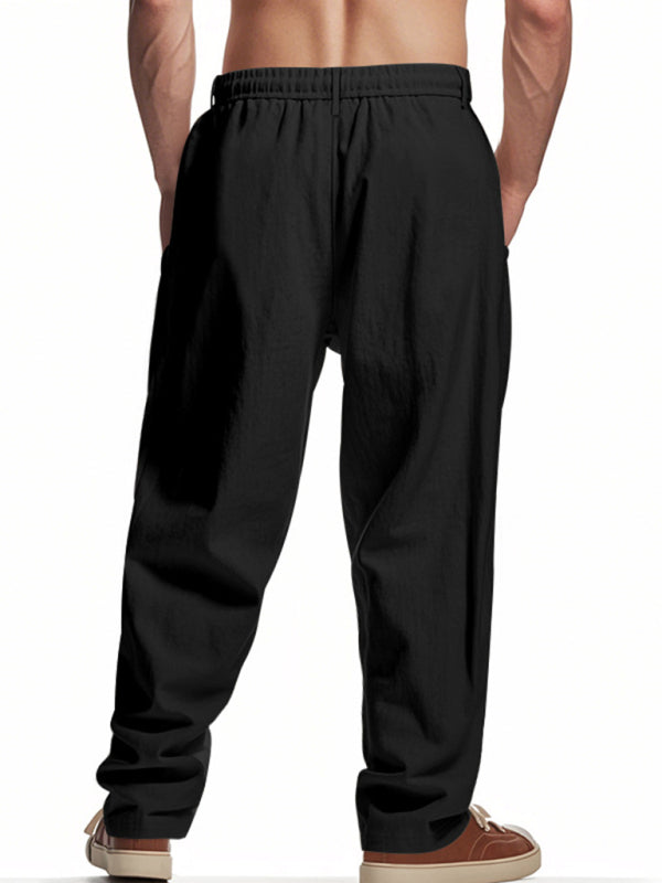 Men's black breathable linen loose casual trousers