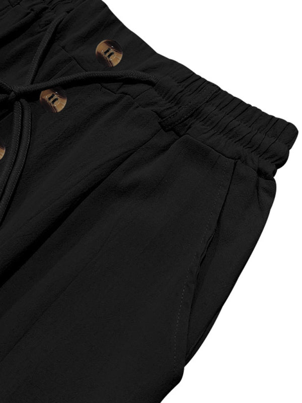 Men's black breathable linen loose casual trousers