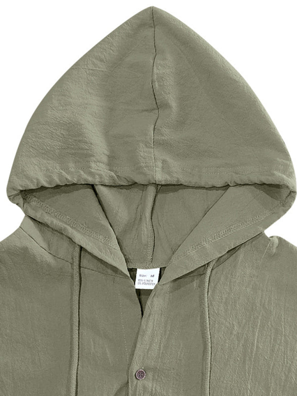 Men's Casual Sleeveless Waistcoat Shirt Linen Hooded Solid Color Breathable Loose Top