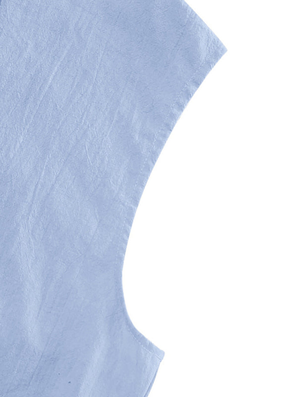 Men's Casual Sleeveless Waistcoat Shirt Linen Hooded Solid Color Breathable Loose Top