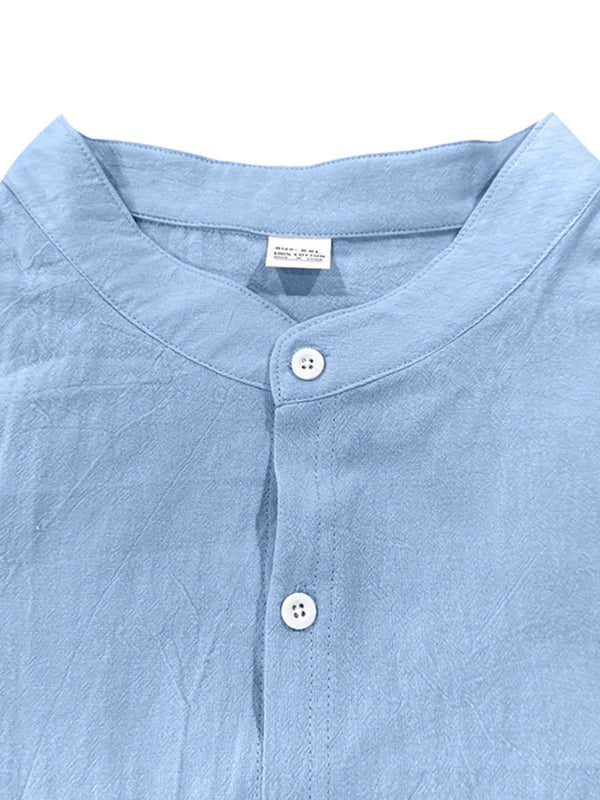 Linen long-sleeved stand-up collar breathable casual men's shirt