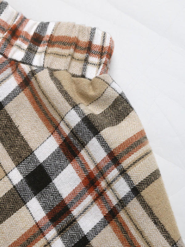 Retro Plaid Shorts Skirt Suit Casual Lapel Shirt Cardigan Two-piece Set