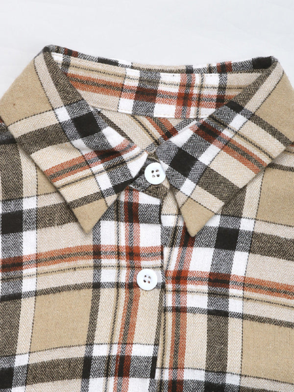 Retro Plaid Shorts Skirt Suit Casual Lapel Shirt Cardigan Two-piece Set