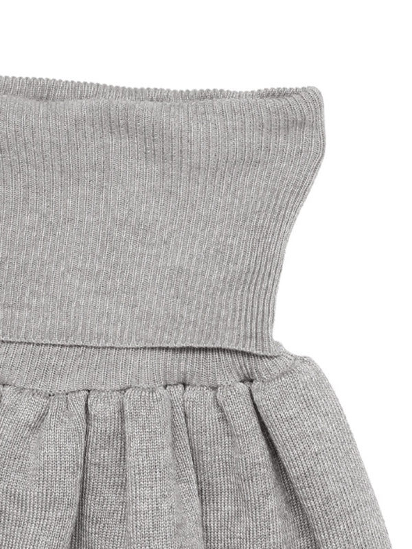 Casual round neck short belly-exposed knitted long-sleeved top + short skirt two-piece set