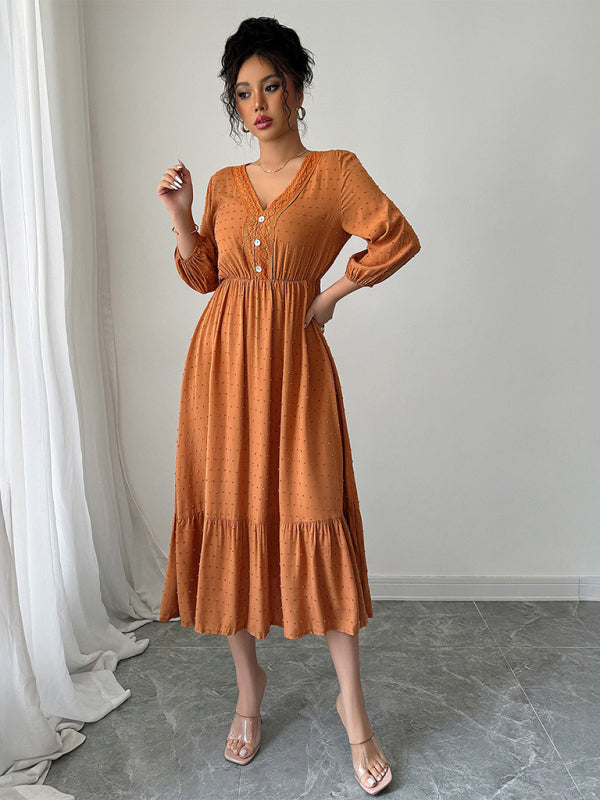 Orange simple lace patchwork dress
