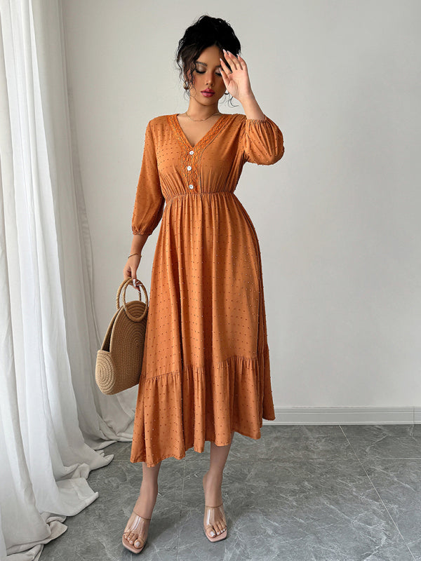 Orange simple lace patchwork dress